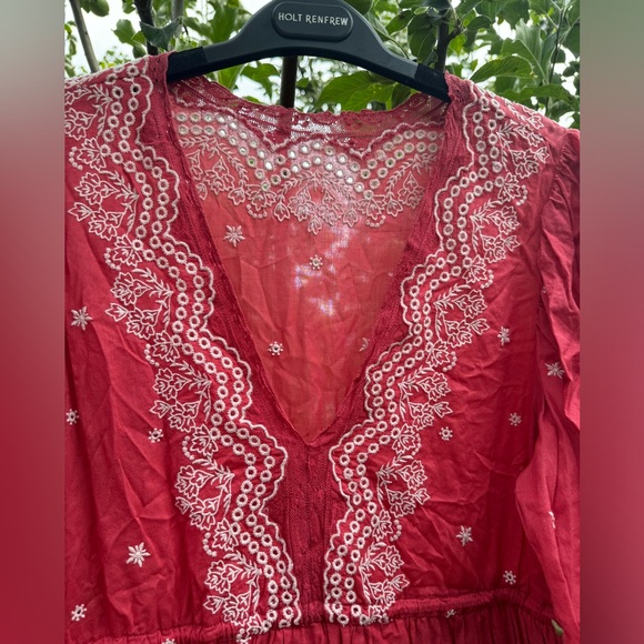 ULLA JOHNSON Clarice Embroidered Eyelet Lace Babydoll Dress, Scarlett - Sz 8 - Picture 9 of 16